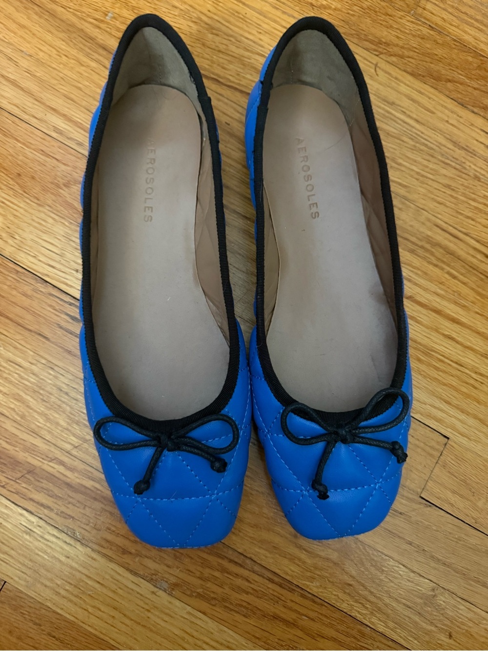 AEROSOLES Bright Blue Quilted Ballet Flats with Black Trim
